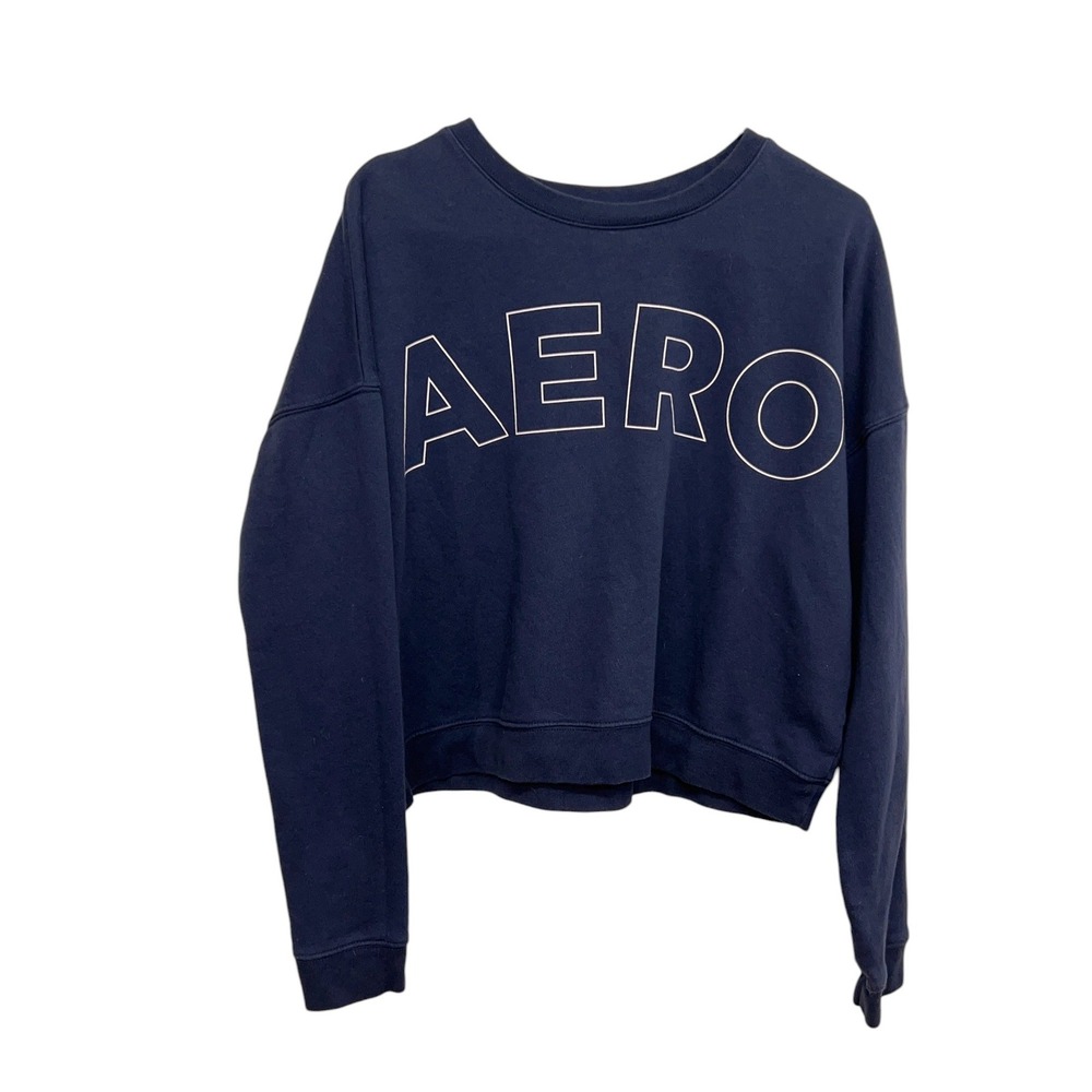 Aeropostale Y2K Cropped Sweatshirt M Navy Crew Neck Retro‎ Streetwear Sporty Fit